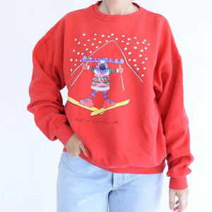 Vintage Limited Edition Red Moose Plow Skiing  Puff Print Crew Neck Sweater Xl
